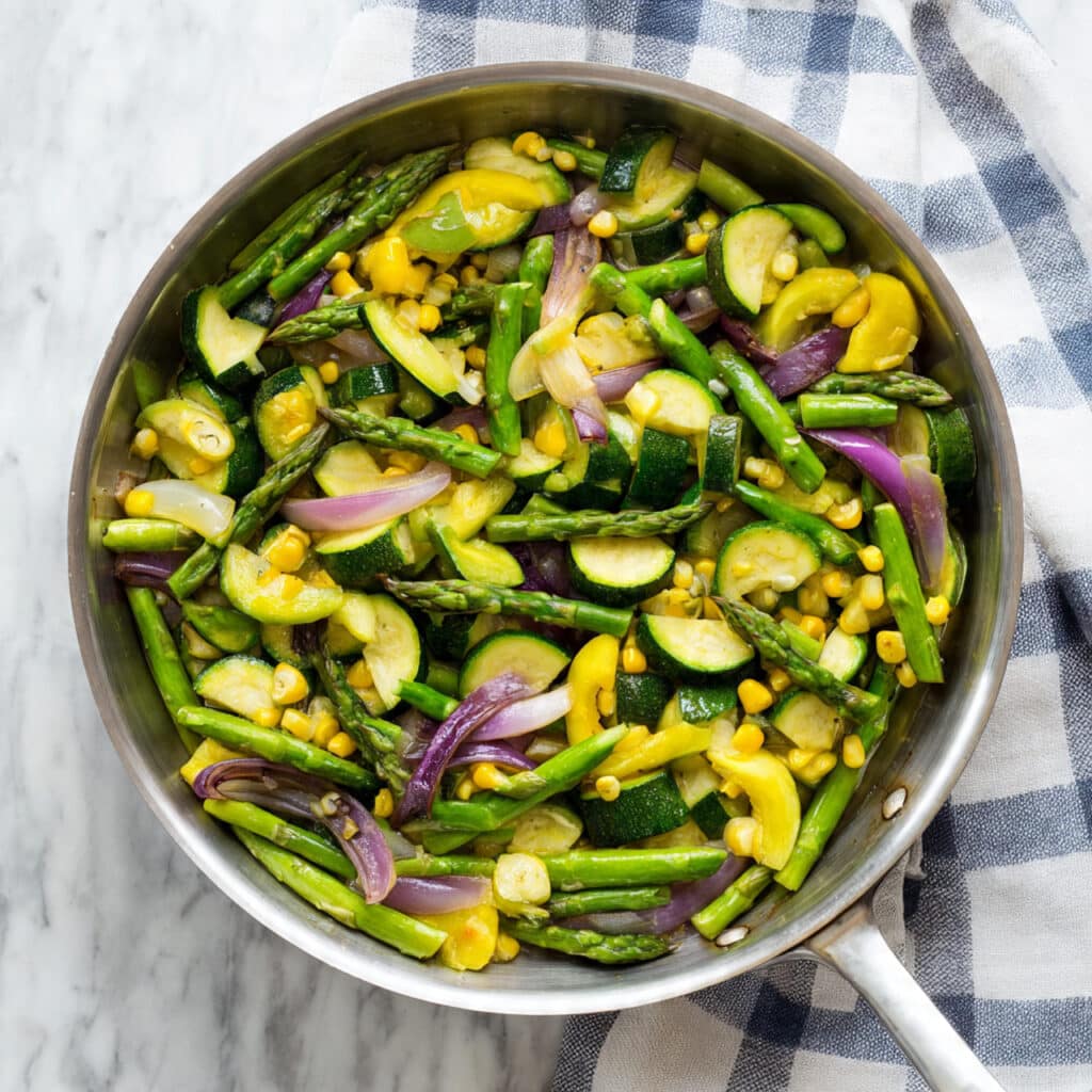 Lemon Garlic Pasta with Summer Vegetables Recipe