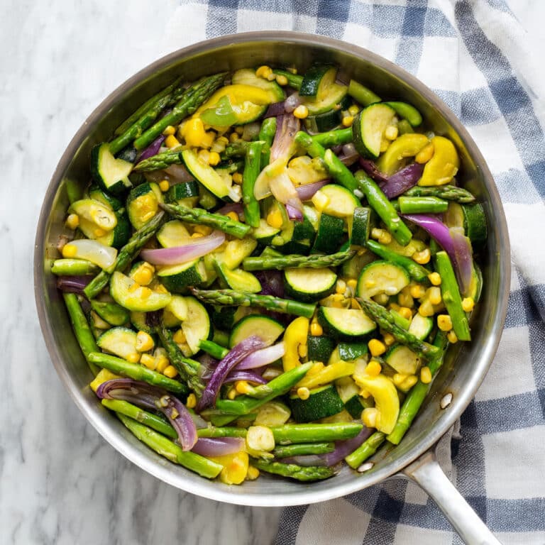 Lemon Garlic Pasta with Summer Vegetables Recipe