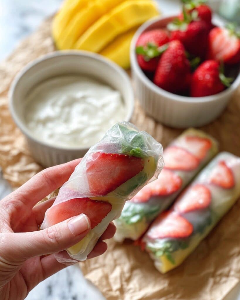 Fresh Fruit Spring Rolls with Cream Cheese Dip Recipe