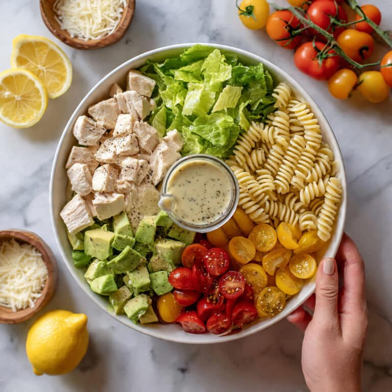 Creamy Lemon Parmesan Pasta Salad with Chicken and Veggies Recipe