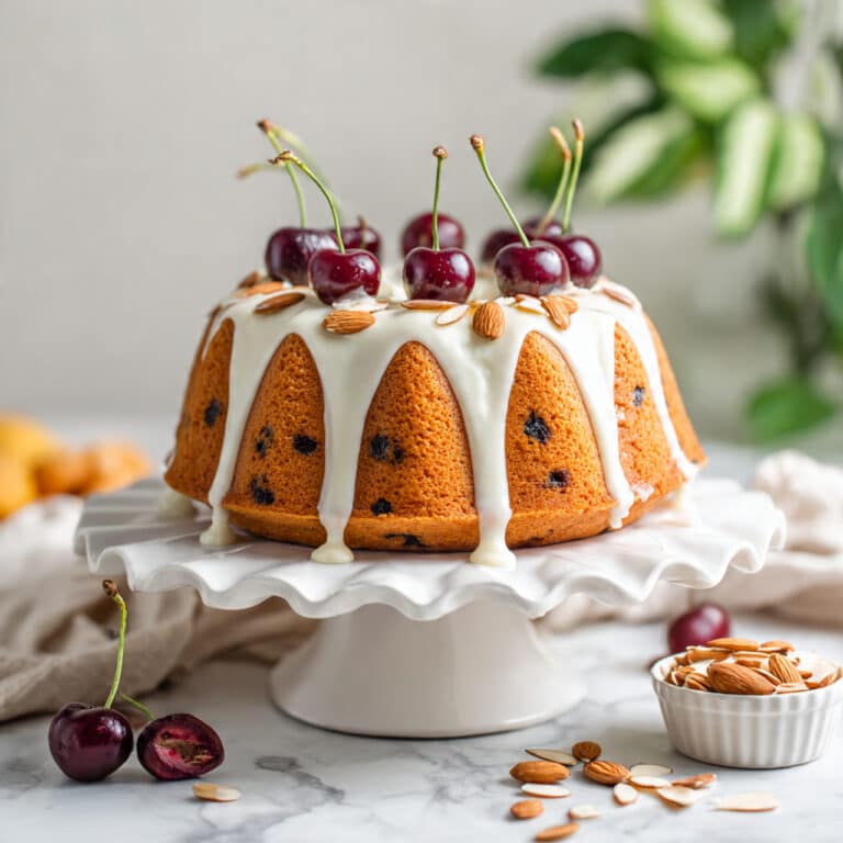 Cherry Almond Bundt Cake with Toasted Almond Glaze Recipe