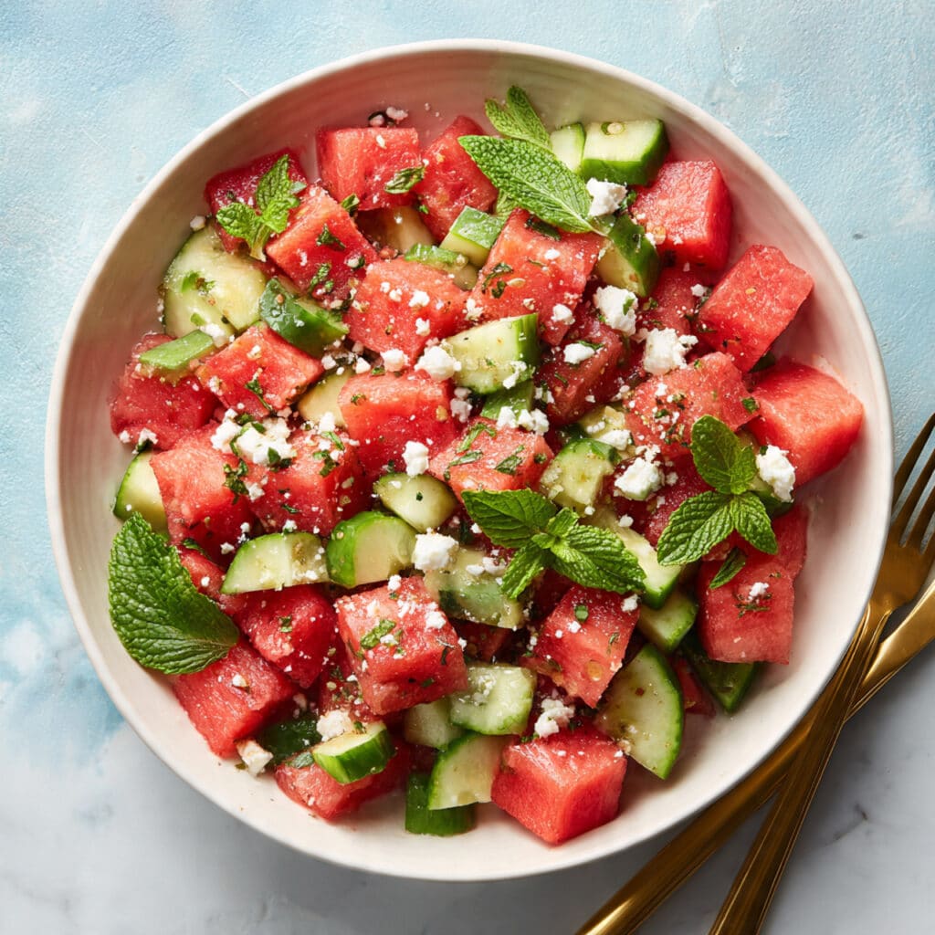 Feta, Cucumber, and Watermelon Salad with Fresh Herbs Recipe
