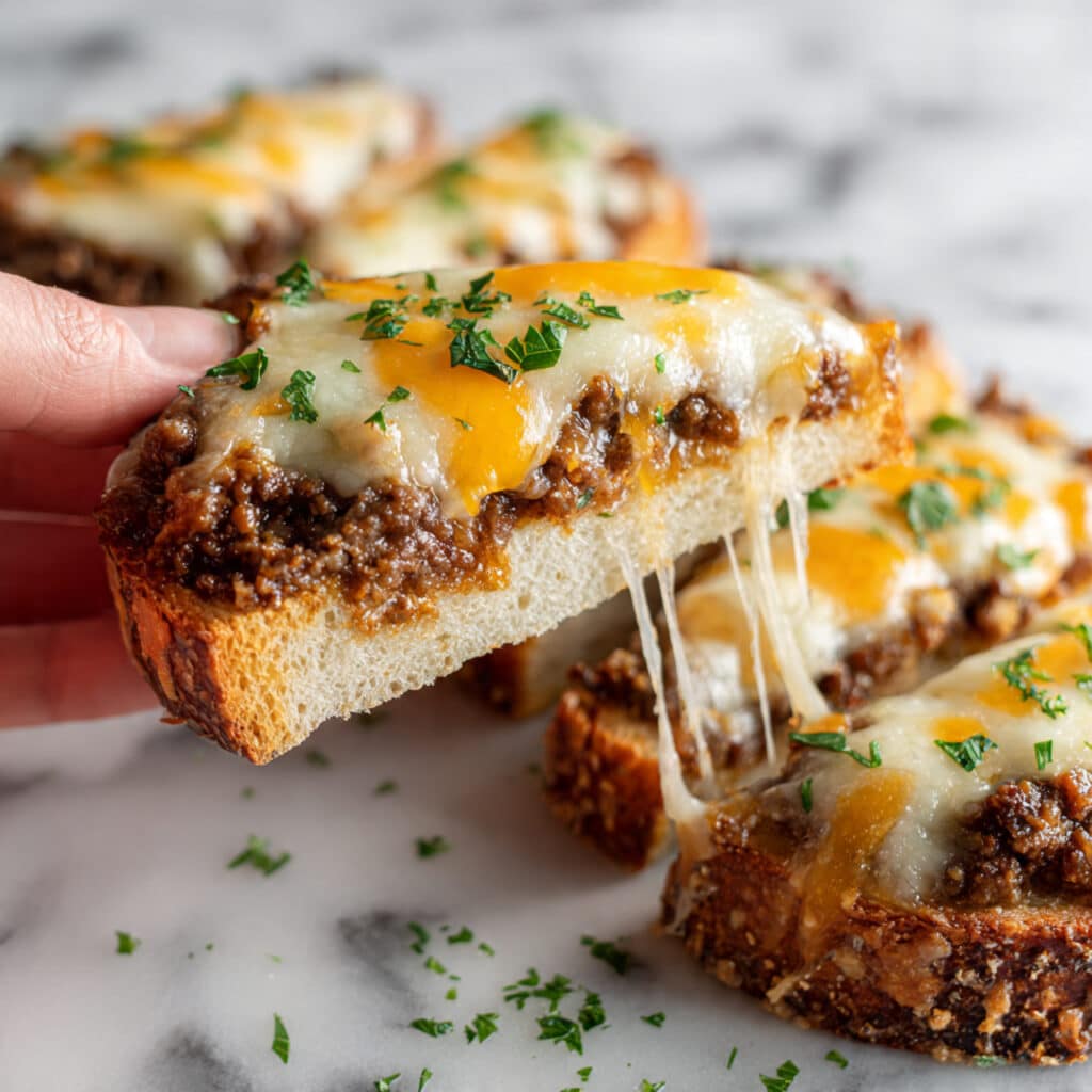 Bread Sloppy Joes with Garlic Butter and Melted Cheddar Recipe