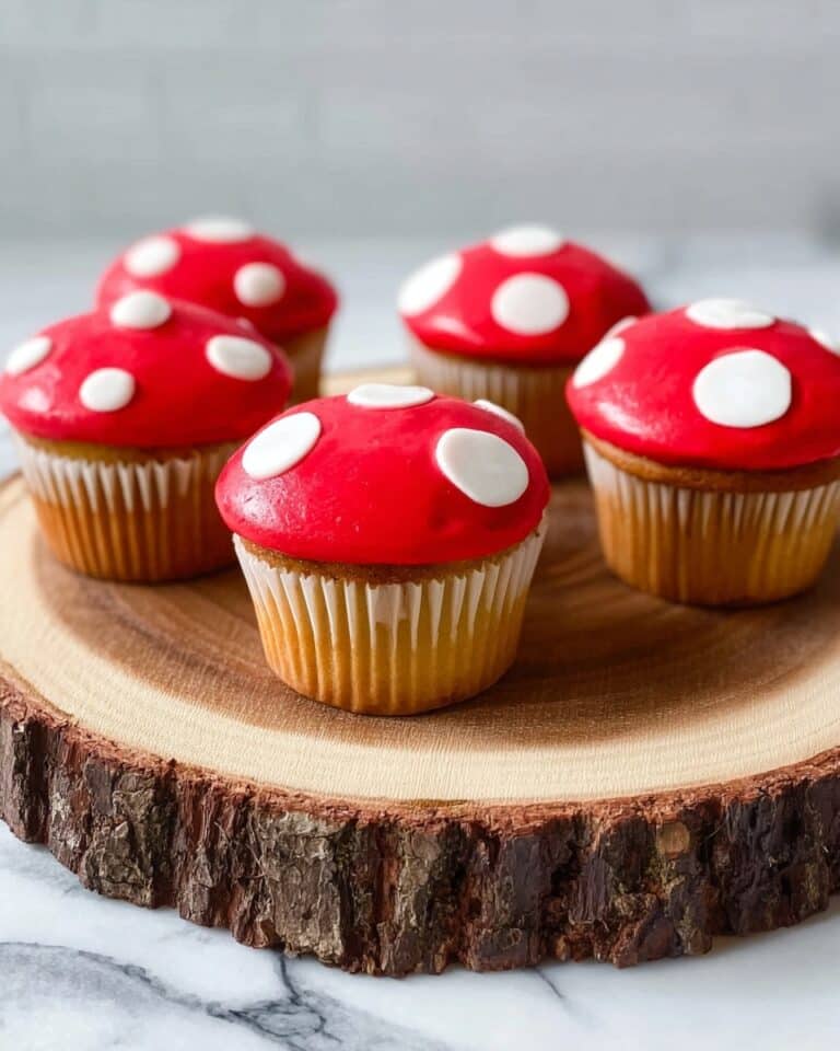 Cute Mushroom-Shaped Vanilla Cupcakes with Red Buttercream Details Recipe