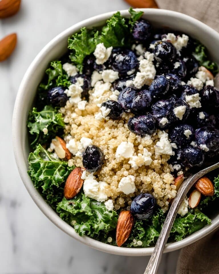Quinoa Kale Salad with Blueberries, Feta, and Almonds Recipe