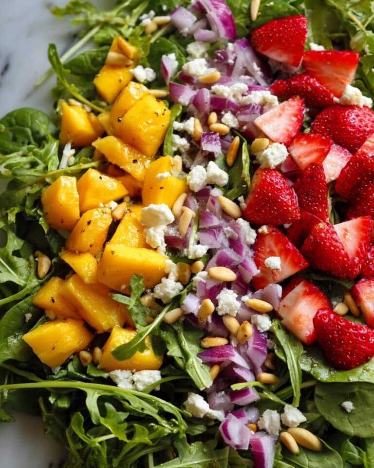Quick Mango Strawberry Salad with Feta and Pine Nuts Recipe