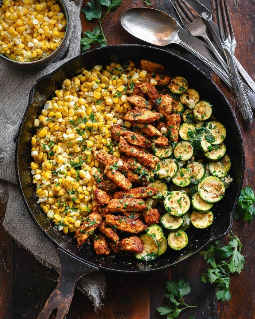 Garlic Butter Chicken with Zucchini and Corn Skillet Recipe