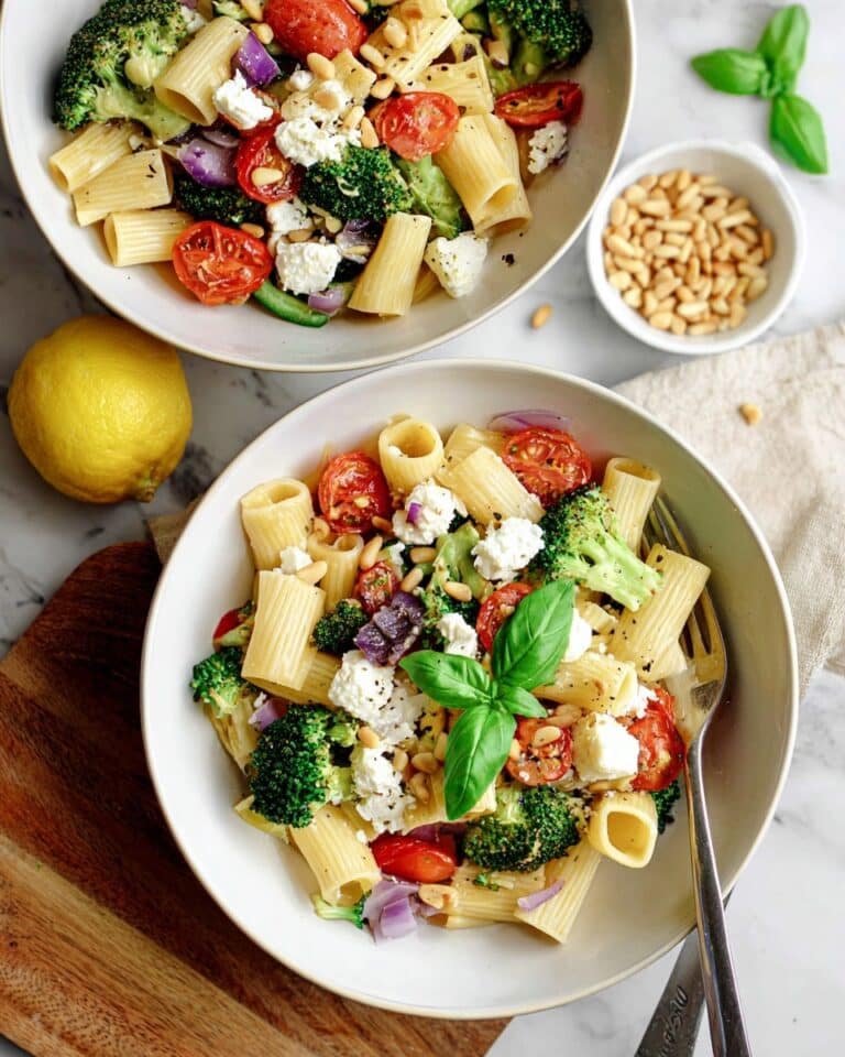 Bright and Fresh Pasta Salad with Broccoli, Cherry Tomatoes, Feta, and Basil Recipe
